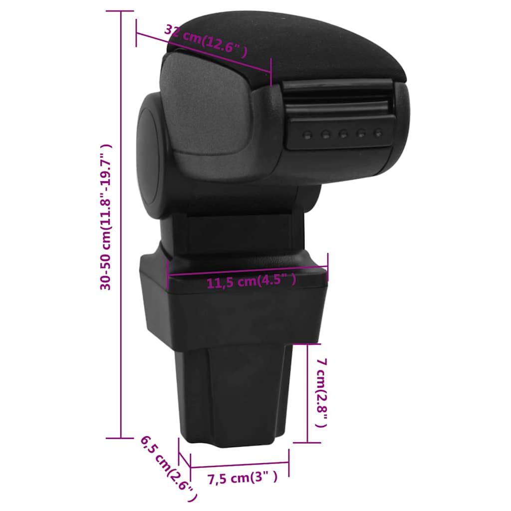 vidaXL Armlehne für Auto, Schwarz, 11,5 x 32 x (30-50) cm, ABS