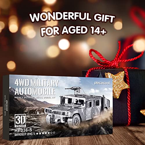 Piececool 3D Metal Puzzle Car Model Kits, American Hummer H1 Military Vehicle Models Kit, Brain Teaser Diy Metal Model Building Kits For Adults Teens Stress Relief Toys, Best Gifts For Son Dad, 78Pcs #TOP6