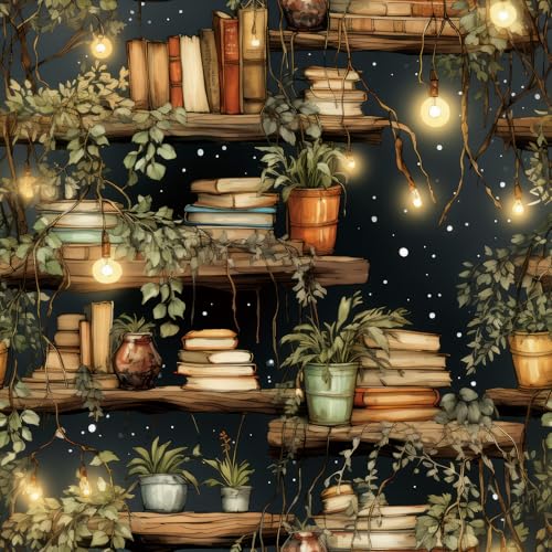 ReWallpaper Boho Botanical Peel and Stick Bookshelf Wallpaper Self Adhesive Vintage Book Wallpaper...
