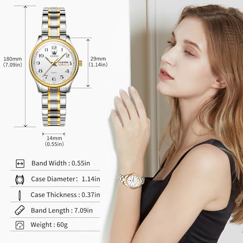 Image of OLEVS Luxury Ladies Watches,Women's Watch with Day and Date,Female Watch for Small Wrist,Gold Stainless Steel Watches for Women,Easy Read Ladies Wrist Watches Waterproof（Adjustable Strap