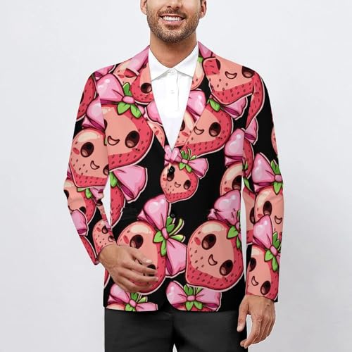Strawberry with Bow Men's Slim Suit Long-Sleeve Prom Tuxedo Classic Two Button Business Jacket2