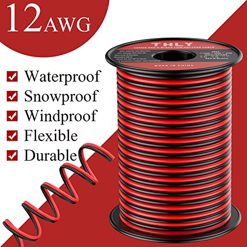 Thly 12 Gauge Wire, Power Wire Red And Black 12 Awg 2 Conductor Wire 100Ft 12V/24V Dc Cable Led Strips Extension Wire For Speaker Low Voltage Landscape Marine Car Speaker Wire #TOP1
