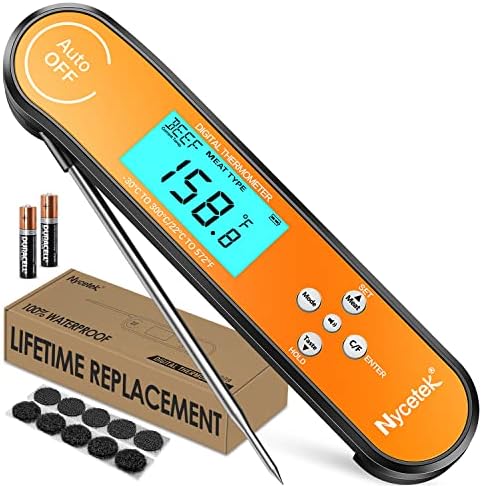 Nycetek Instant Read Meat Thermometer, Accurate & Waterproof Cooking Thermometer with Backlit, Calibration, Probe, Digital Food Thermometer for Kitchen, Grill, Candy, BBQ, Oil Fry, Oven, Baking