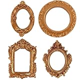 DAGLLGEW 4 Mini Marcos Dorados, Mini Marcos Vintage de Resina Dorada para Colgar en la Pared, para Joyas, Fiestas navideñas, decoración navideña en Hotel Cuadro Decorativo Vintage