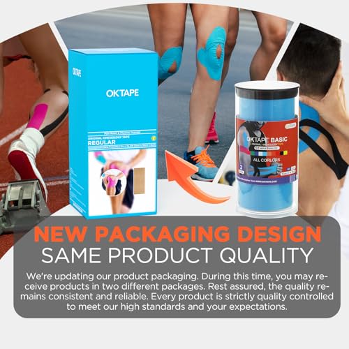 Image of OK TAPE Kinesiology Tape (3 Pack) Latex Free Cotton Uncut 2in x 16.4ft | Regular Original Elastic Water Resistant Therapeutic Athletic Tape for Support Muscle Joint Knee Injury Recovery Pink