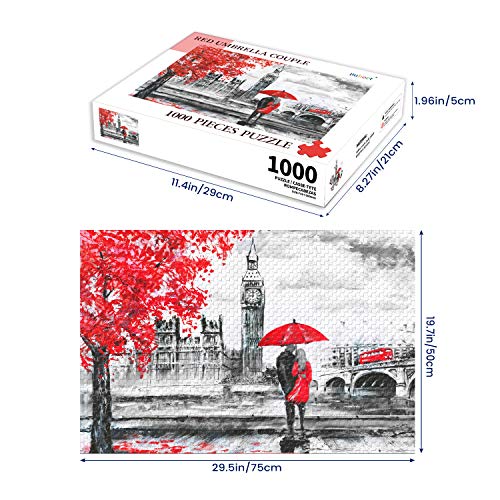 Rompecabezas de 1000 Piezas para Adultos - Rompecabezas Pareja con Paraguas Rojo - Rompecabezas de Madera - Regalos Únicos de Cumpleaños y Navidad miniatura 3