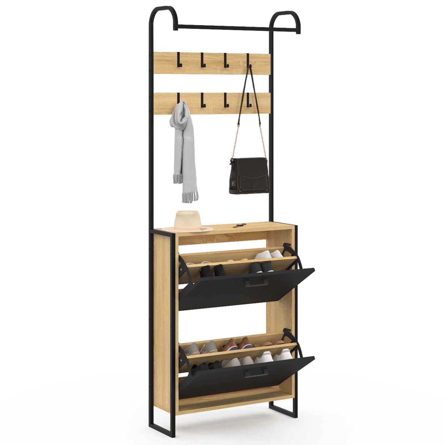 IDMarket - Vestiaire d'entrée Boston Meuble Chaussures 2 Portes Bois et Noir