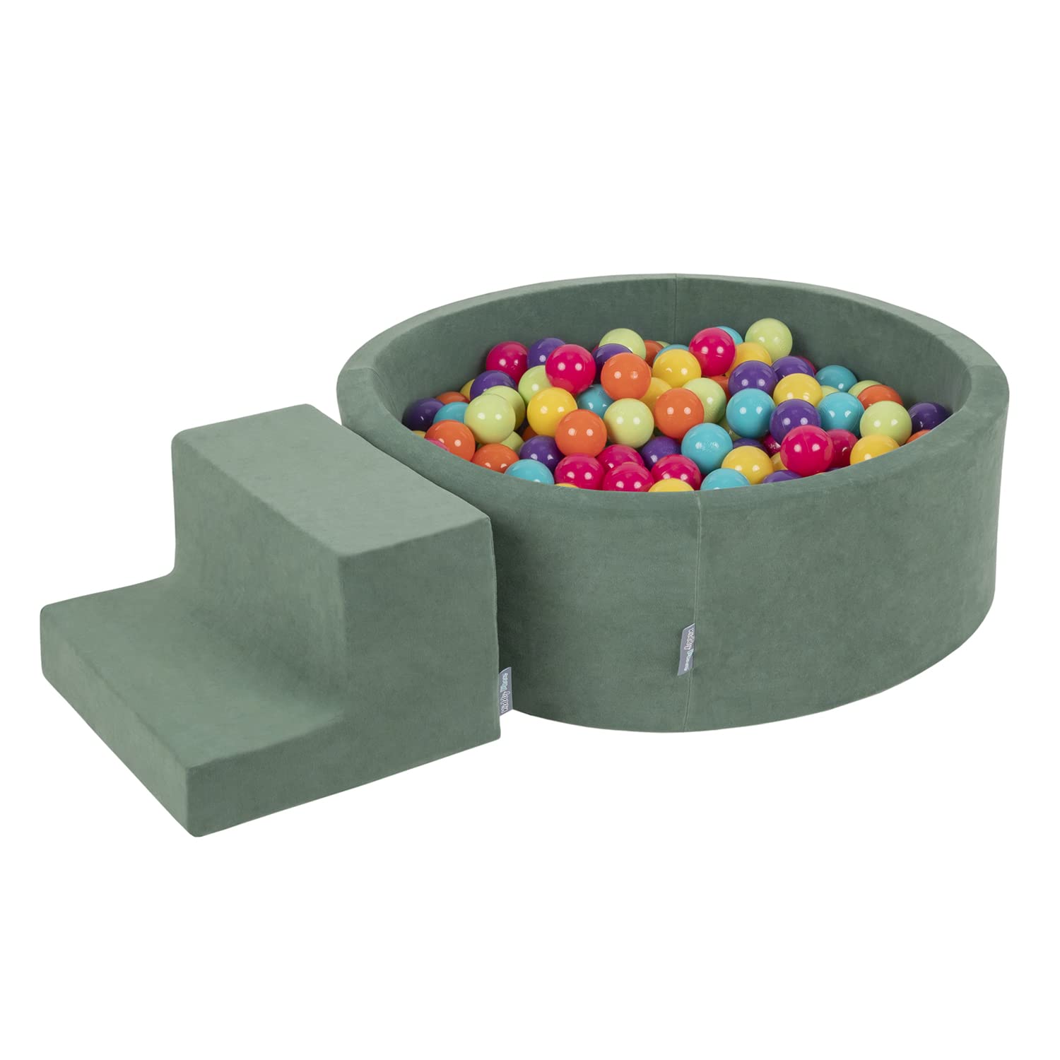 KiddyMoon Foam Playground Velvet For Kids With Round Ballpit (100 Balls โ
7Cm/2.75In) Soft Obstacles Course And Ball Pool, Made In EU, Forest Green:Light Green/Yellow/Turquoise/Orange/Dark Pink/Purple
