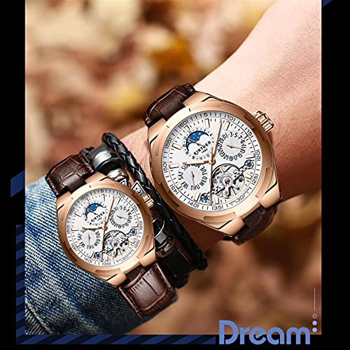 Montre homme étanche automatique phase de lune en cuir luxe