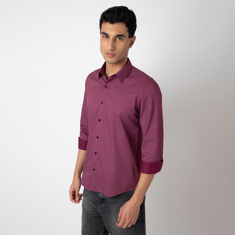 Image of MARK & ALBERT Men's Printed Full Sleeves Regular Fit Shirt Blue | 100% Cotton Stretchable Fabric