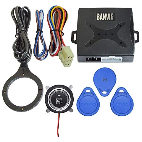 BANVIE Car Alarm System RFID Push Engine Start Button & Keyless Go System for Vehicle Anti-Thief Double Layer Start Protection Cover