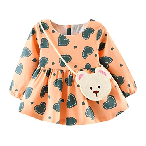 Ropa bebé, Bebé Lindo niña Manga Larga Vestido Princesa 0-24 Mes (Tamaño:6-12Mes, Rosa)