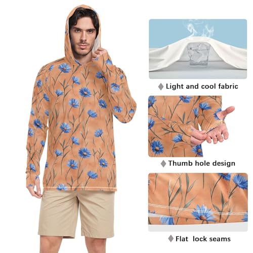 Rustic Cornflower Terracotta Mens Sun Hoodies Shirts Long Sleeve Sailing Shirts UPF 50 + Beach Shirt S4