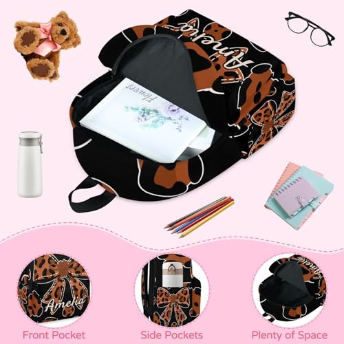 Personalized Bowknot Backpack Custom Aesthetic Dance Gymnastics Backpacks Lightweight Casual Daypack for Travel Sport Unisex Players Team Brown Black4