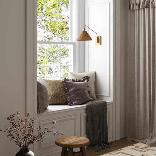 Image of Nathan James Celeste Rattan Wall Light, Modern Farmhouse Wall Mounted Plug in Light, Wall Mount Reading Lamp for Bedside with Rattan Shade