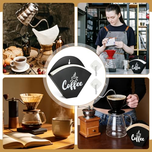 Kaffeefilterhalter Wand mit Haken Schwarzer Holz Filtertütenhalter für V60 Kaffeefilter Aufbewahrung, ohne Bohren Kaffeezubehör Küche Organizer 2er Set Filterhalter für Küche & Kaffee Ecke