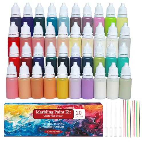 JAJADO 54 Pcs Water Marbling Paint Kit, Water Paint Marbling Ink & Turkish Marble Pattern Acrylic Pouring Floating Paint Art & Crafts Gifts for Christmas, Halloween, Birthday