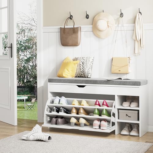VOWNER Meuble Chaussures, Banc de Rangement à Chaussures, avec Coussin Confortable, Meuble...