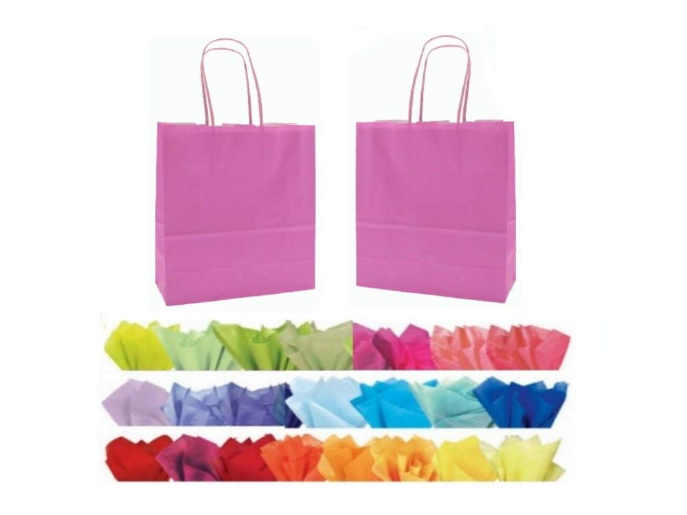 x 10 LUXURY PAPER GIFT BAGS WITH MATCHING TISSUE PAPER - CHRISTMAS/BIRTHDAY/PARTY BAG - (Baby Pink) — image 1