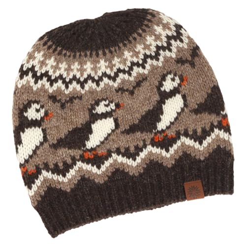 ICEWEAR Lundi Puffin Pattern Wool Knitted hat (Brown)