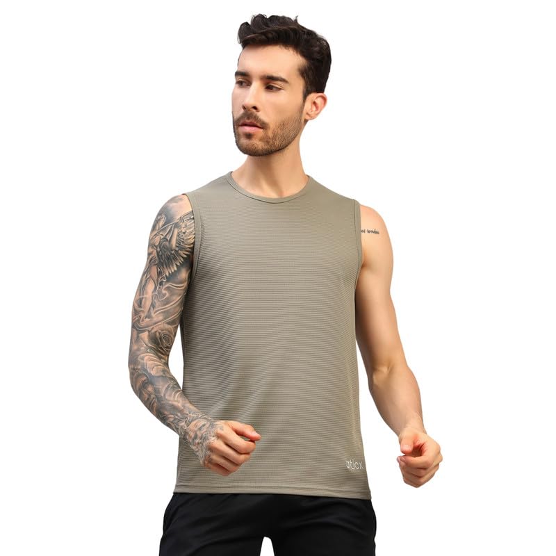 Image of ATICX Men's Slim Fit Sleeveless Sports T-Shirt - Gym Vest, Quick Dry Breathable Training Tank Top for Workout, Running, Cycling, Badminton, Basketball & Swimming Training Wear