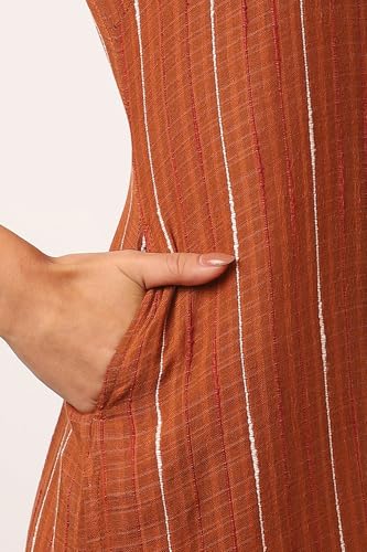 Image of Aurelia Women's Orange Yarn Dyed Cotton Blend Straight Kurta