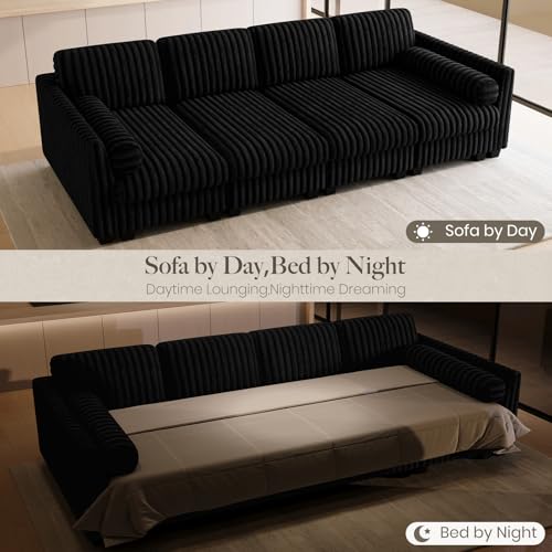 Image of Belffin Plush Corduroy Modular Cloud Sofa Bed with Deep Seat Sectional Cloud Couches for Living Room. Black Couch