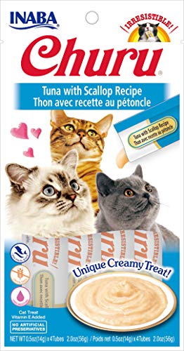 Inaba Churu Lickable Purée Natural Cat Treats (Tuna With Scallop Recipe, 4 Tubes) #TOP20