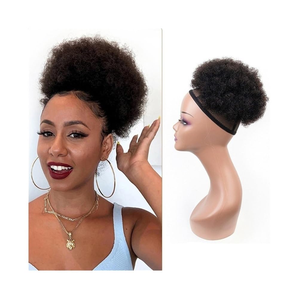 sztuczne włosy kok Afro Kinky Curly Hair Bun Chignon Human Hair Afro Puff Ściągacz Kucyk Hairpiece Akcesoria do włosów(8inch)