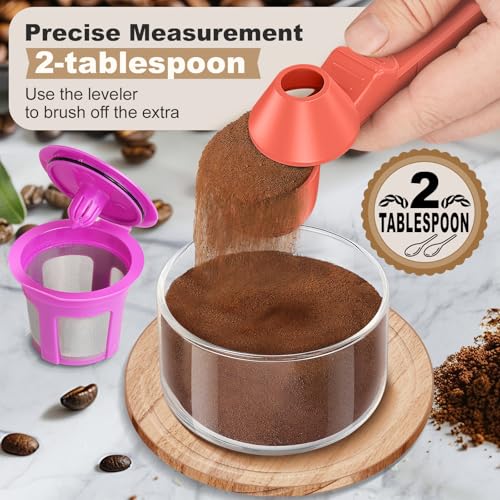 Image of Coffee Scoop & Funnel for Reusable K Cup Refillable Coffee Pods, Coffee Measuring Spoon 2 Tablespoon Capacity, Scoop with Funnel for Ground Coffee, Protein Powder, Tea (Orange, 2 Pack)