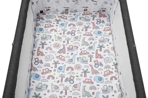Image of Stretchy Fitted Crib Sheets Set 2 Pack Portable Crib Mattress Topper for Baby Girl Boy,Ultra Soft Jersey Material, Light Blue & Car