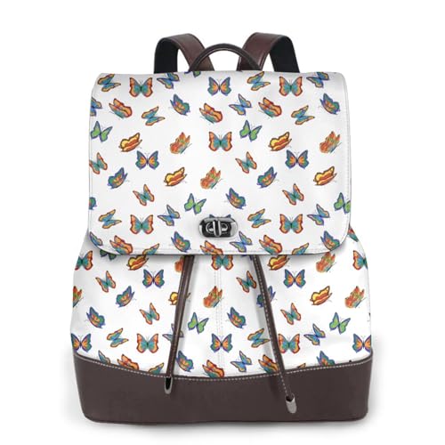 LGBT Gay Pride Butterflies Rainbow Microfiber PU Leather Backpack Lightweight Daypack Bag for Travel Business Commute Gym