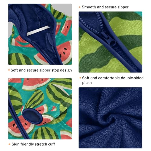 Watermelon Slices on Teal Background Toddler Fleece Jacket Girl Boys Hooded Fleece Jacket3