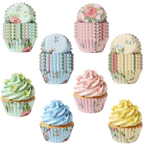 Glavatrix Mini Cupcake Liners, 600PCS Floral Baking Cups Greaseproof Mini Size Muffin Wrapper Chocolate Cups for Spring Summer Mother's Day Wedding Bridal Baby Shower Birthday Tea Party Decorations
