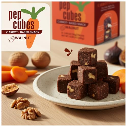 Image of PEPCUBES Carrot Snack Bites with Walnuts (8 Pack), Soft, Chewy, Real Ingredients, Naturally Sweetened, High Fiber, Steady Energy, Gluten Free, Dairy Free, Low Calorie, Plant Based, Gut-Friendly, Lightly Spiced | 8 ct, 1.06 oz each
