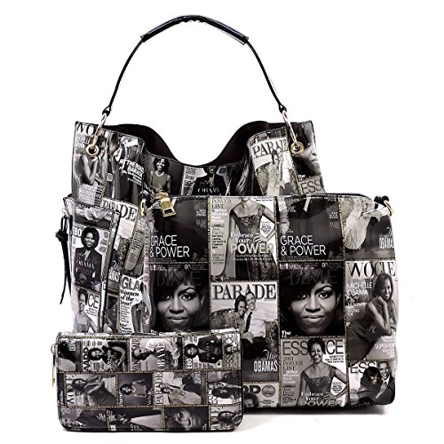 Magazine Cover Collage Michelle Obama Printed Square Hobo bag +