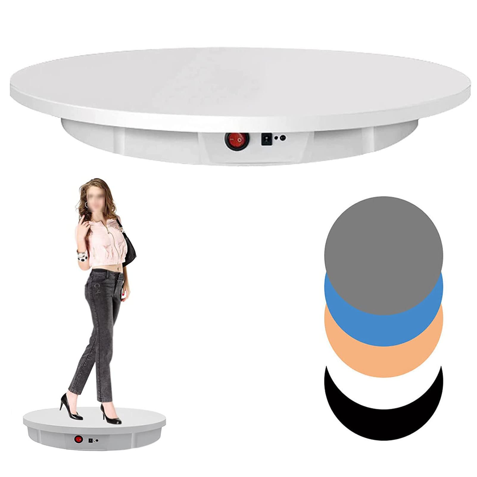 Espositore rotante motorizzato con telecomando, giradischi elettrico per fotografia di prodotto Capacità 200 libbre, grande piattaforma girevole motorizzata con 5 sfondi in PVC