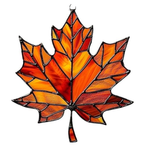 Enfeite de outono de acrílico de folha de bordo com cordas para pendurar na janela, decoração de folha de outono, decoração de arte de parede de folhas de outono em acrílico para decoração de outono e