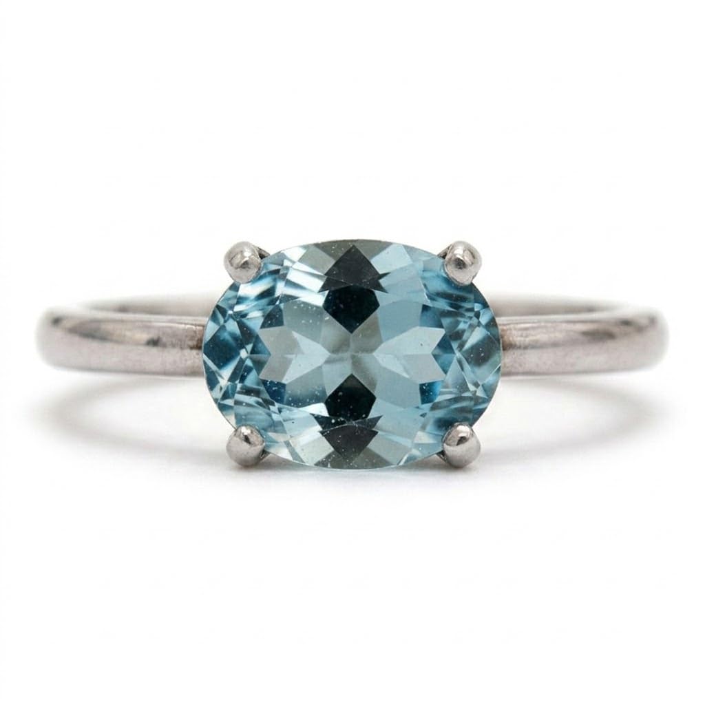 Bijoux bague en argent et véritable pierre de naissance de forme ovale - 8