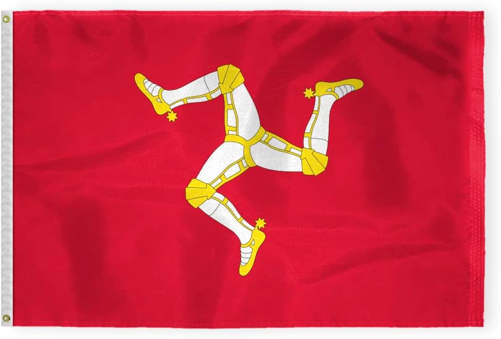 AGAS Isle of Man Flag 2x3 ft Outdoor 200D Nylon Double Stitched Hem Rust Proof Brass Grommets Canvas Header brattagh Vannin English Triskelion National Flag