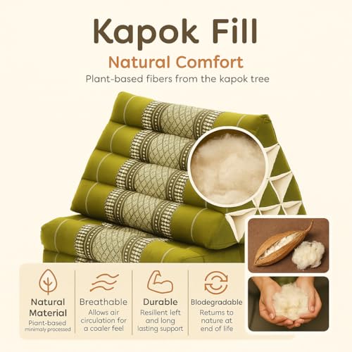 Image of Leewadee - Comfortable Japanese Floor Mattress - Thai Floor Bed with Triangle Cushion - Futon Mattress - Thai Massage Mat, 67 x 21 inches, Green, Kapok Filling