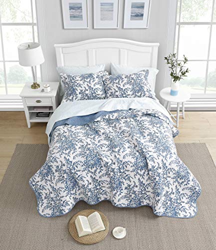 Laura Ashley - King Quilt Set, Soft & Reversible Cotton Floral Bedding with a Medium Weight Feel, 3 Piece Bed Set with Matching Pillowcases (Bedford Delft Blue) - Image 18
