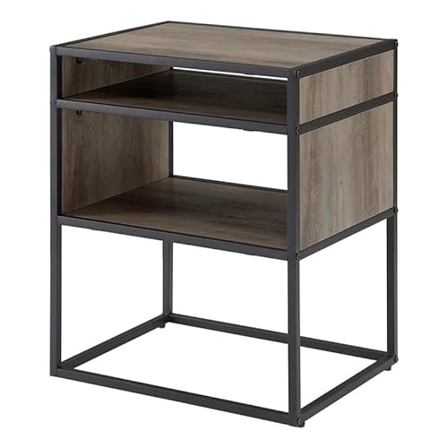 Walker Edison Industrial Modern Metal Frame Wood Rectangle Side Accent Table Set Living Room Storage Shelf End Table, 20 Inch, Grey Wash #TOP20