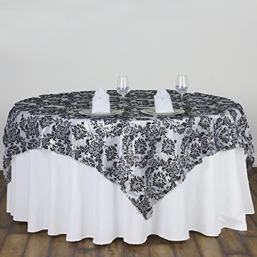 BalsaCircle 90x90-Inch Black on White Damask Flocking Table Overlays - Wedding Reception Party Catering Table Linens Decorations image 5