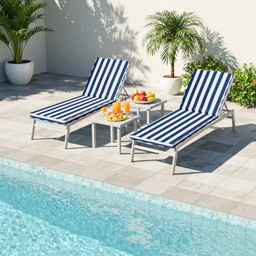 Iheqard Chaise Lounge Cushions Outdoor Set of 2, 72"x22"x3" Patio Lounge Chair Furniture Cushions with Washable Covers for Pool, Patio, Lawn (Blue+White Stripes, 2 Pcs) by Iheqard - Used condition - Image 7