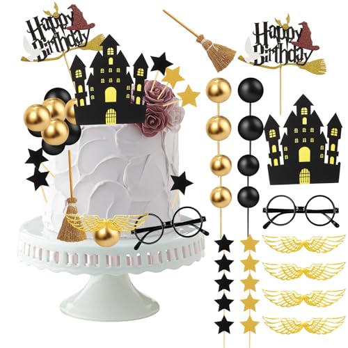 38 Stück Hary Tortendeko Jungen Wizard Kuchen Deko Kindergeburtstag Happy Birthday Topper Cake Topper Set für Kinder Geburtstag Party Kuchen Dekoration Supplies