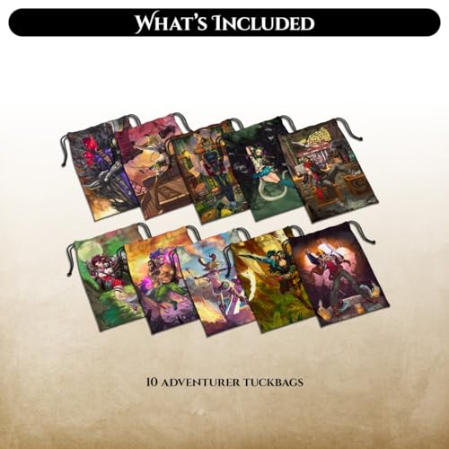 Adventurer Tuck Bags - Compatible with Middara Unintentional Malum: Act 1 Board Game - Oversized Pouches for JRPG Table Games - Interactive Fantasy Board Game Accessories - (10 Pack)2
