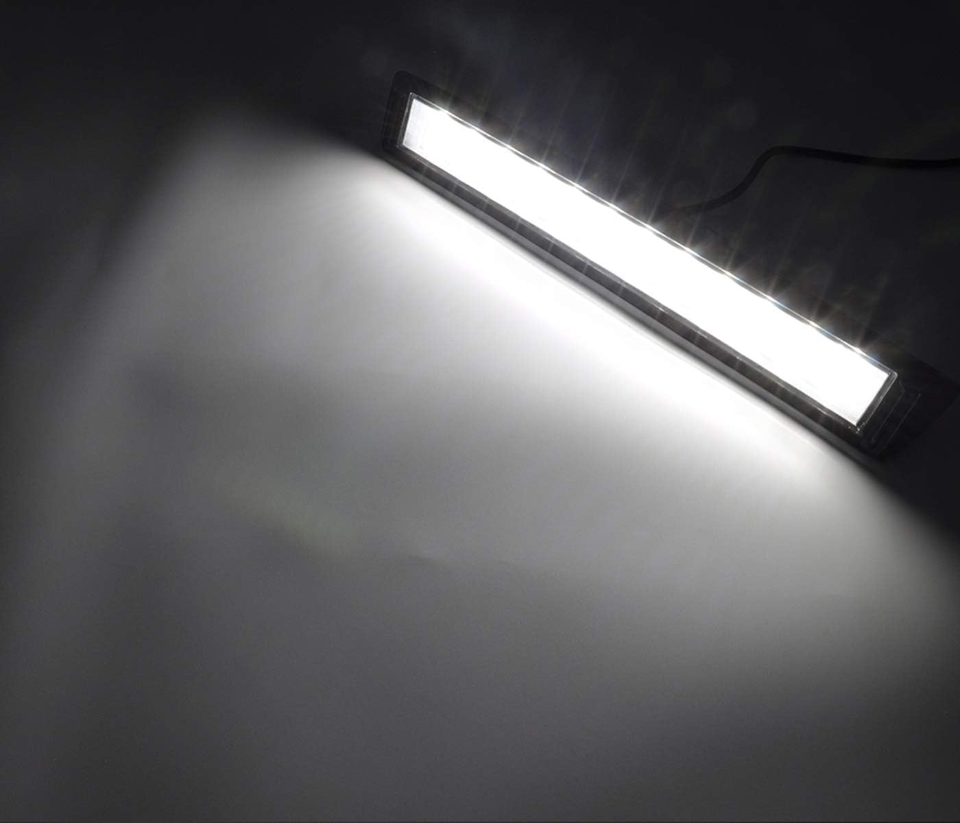 18-Inch RV Exterior LED Awning Light, 12V/24V DC, 6000K Cool White, 3200 Lumens, 40° Down Angle Flood Beam, IP67 Waterproof, Aluminum Housing, Black Finish, 1-Pack