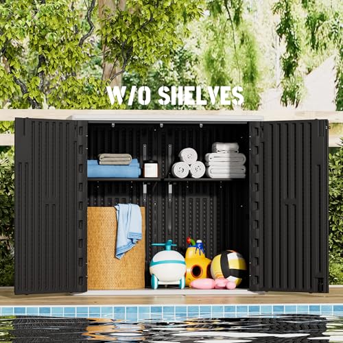 Image of Mrosaa Large Outdoor Storage Box,Resin Sheds&Outdoor Storage Waterproof /Lockable,Outdoor Storage Cabinets for Balcony,Garage,Backyard (37Cu.ft-Black White)