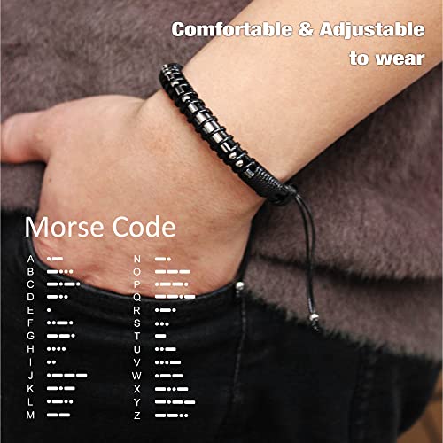 Inspirational Gifts for Men Morse Code Bracelets Mens Bracelets Graduation Gifts for Him Fathers Day Adjustable Leather Bracelet Motivational Birthday Annivesary Jewelry Stocking Stuffers for Men